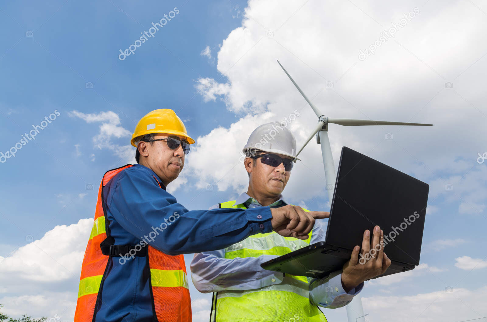 , male architect and engineer use laptop computer